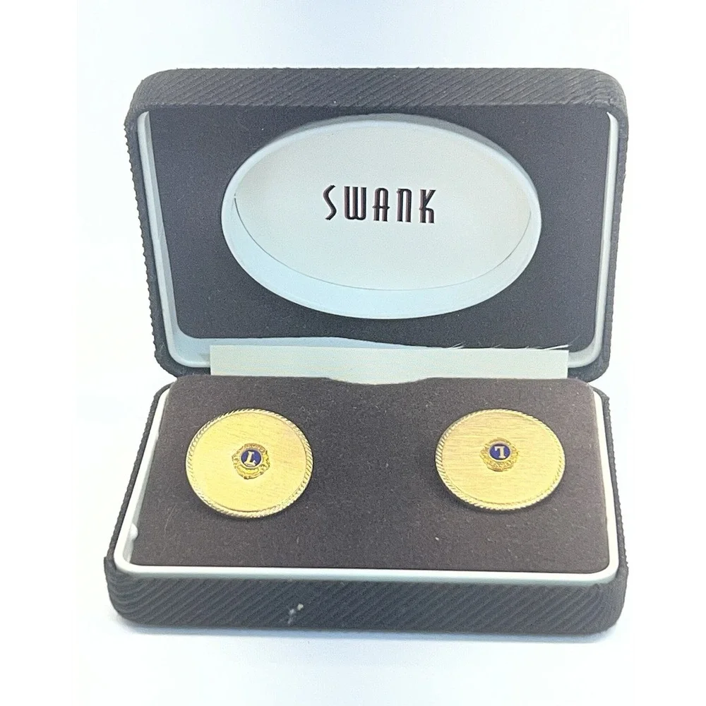 VintageSwank Lions Club Cuff Links Gold & Blue Used But Never Used
